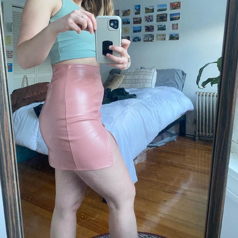 Pink Leather Skirt